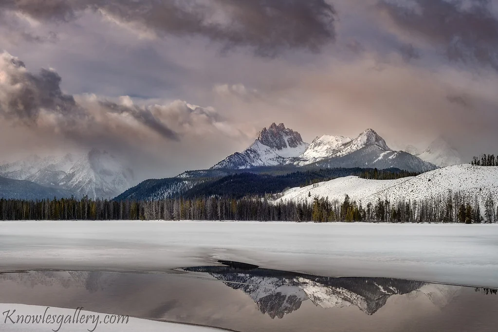 Morning winter sunrise over Little Redfish Lake Idaho