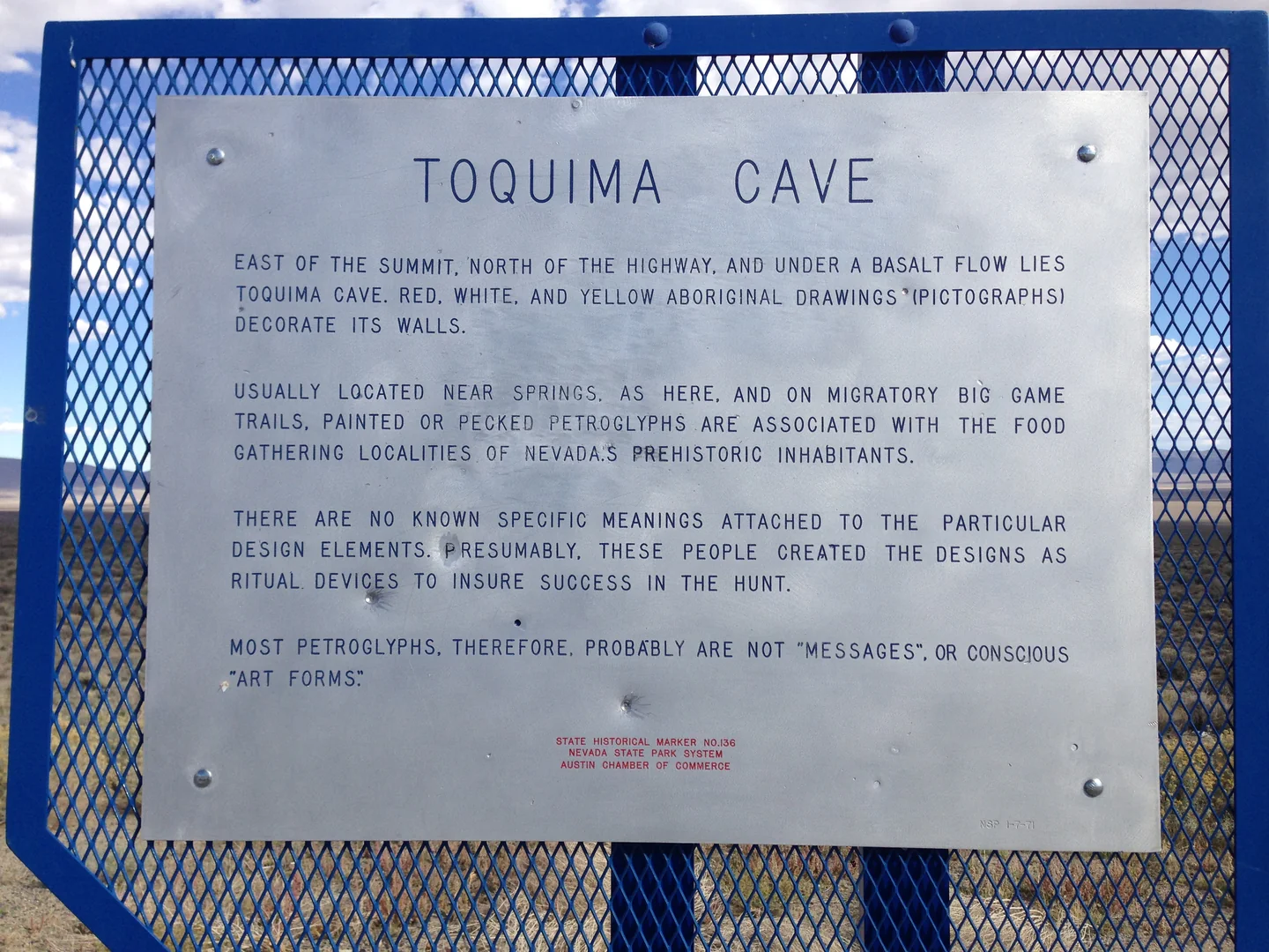 2014 10 08 14 46 54 Historic marker for Toquima Cave along Nevada State Route 376 (Austin Tonopah Ro