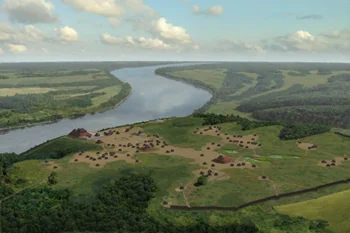 Shiloh Mounds Aerial Illustration HRoe 2022 350px