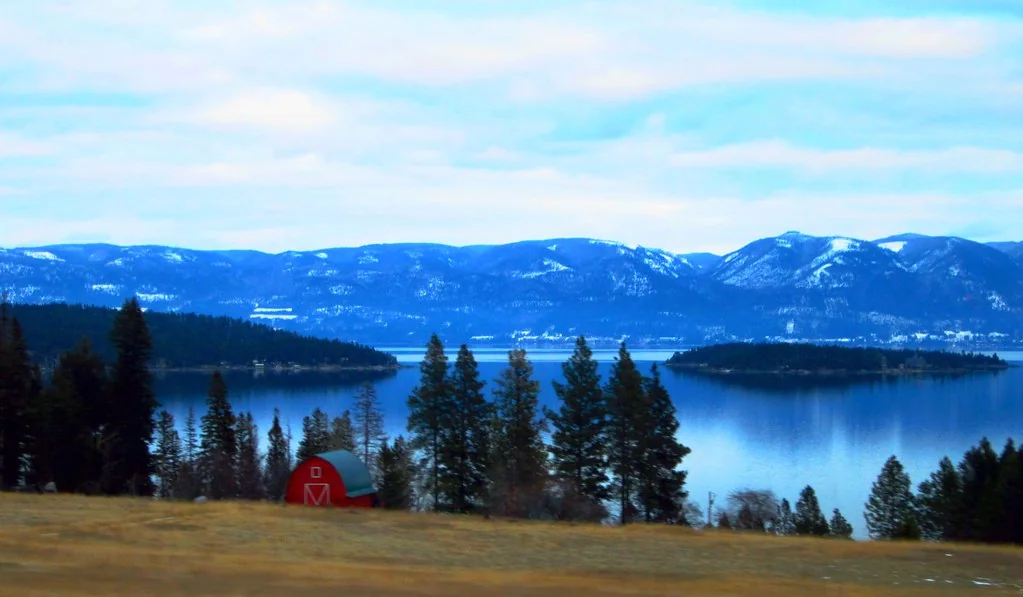 The little red barn on Flathead Lake, Montana, USA
